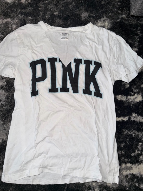 PINK Victoria's Secret Tops - Victoria’s Secret PINK White Varsity V-Neck Tee – Size XS